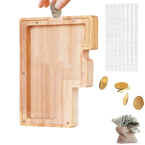 LIHMHSA Alphabet F Wooden Letter Piggy Bank | Coin Bank for Boys, Girls, and Toddlers | Birthday Gift for Kids | Children's Day Present | Family Financial Management Tool | Can Serve as Home Decor