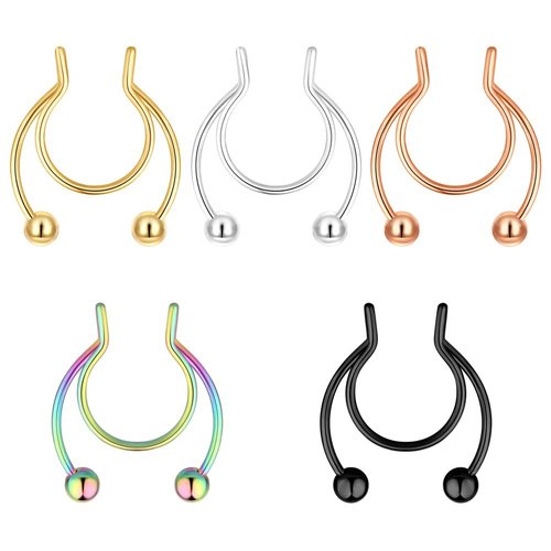 Fzroezz 20G Fake Nose Rings Hoop Clip-on Stainless Steel Septum Jewelry Non Piercing Fake Cartilage Earring Lip Rings Faux Nose Ring Piercing Jewelry for Women Men (Set F)