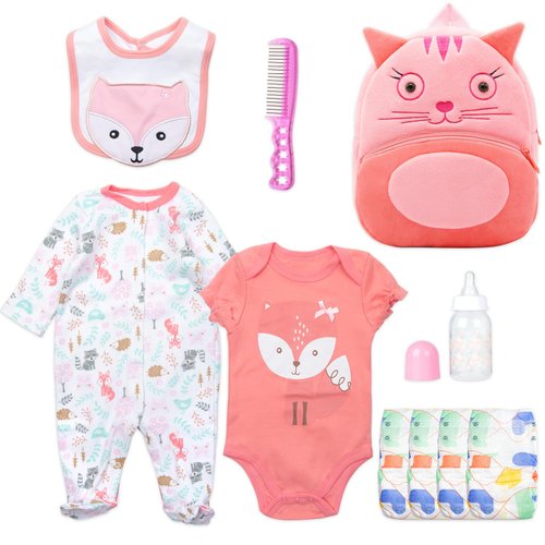 10 Pieces Reborn Baby Doll Clothes Red Fox Accessories Set for 17-22 inch Baby Doll Clothing with Backpack Gift Set