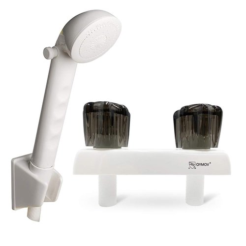 RV Shower Faucet w/Showerhead and Hose - Outdoor Non-Metallic Shower Parts On-Off Handheld Shower Head Valve Diverter Replacements for RVs, Fifth Wheels, Motorhomes,Travel Trailers,Campers - White
