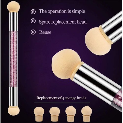 Nail Brush Sponge Nail Brush Picking Dotting Gradient Pen Brush Nail Art Tools with 4 Replacement Heads