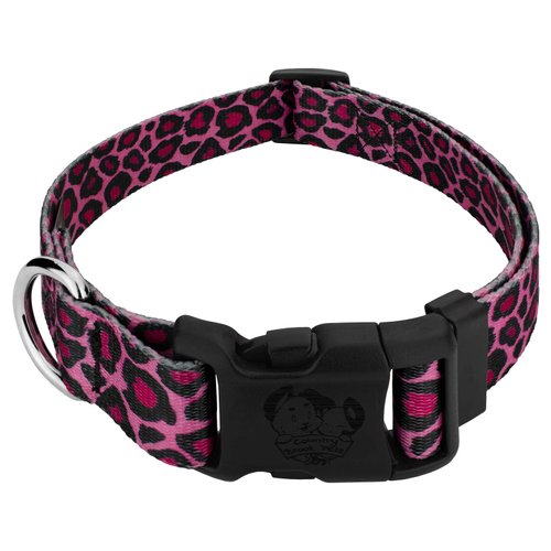 Country Brook Petz - Deluxe Pink Leopard Dog Collar - Made in The U.S.A. - Animal Prints Collection Featuring Wild Designs (1 Inch, Medium)