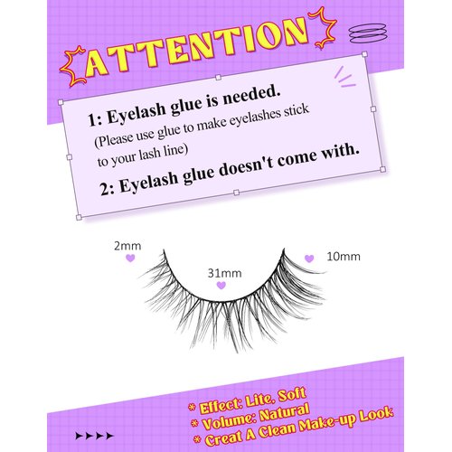 Onlyall Natural Lashes Wispy Lashes Natural Look False Eyelashes Natural Flared Eyelashes False Eye Lashes Soft Fluffy Lashes 7 Pairs D11 Gradual-10mm
