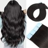 Tape in Hair Extensions Human Hair 100% Remy Hair 20pcs 50g/Pack Straight Seamless Invisible Skin Weft Extensions Easy to Apply and Style (#1B Natural Black, 12 Inch)