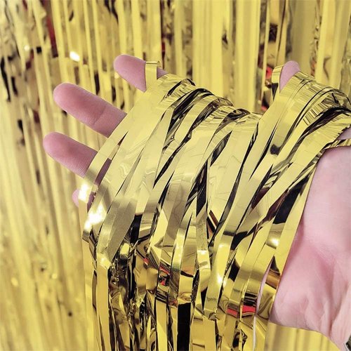 Foil Fringe Curtain, BigBigMe 3 Pack Gold Metallic Tinsel Foil Backdrop,Party Streamers for Birthday Wedding Decor, Door Streamers, Bachelorette Party Decorations, Party Supplies, Gold Backdrop
