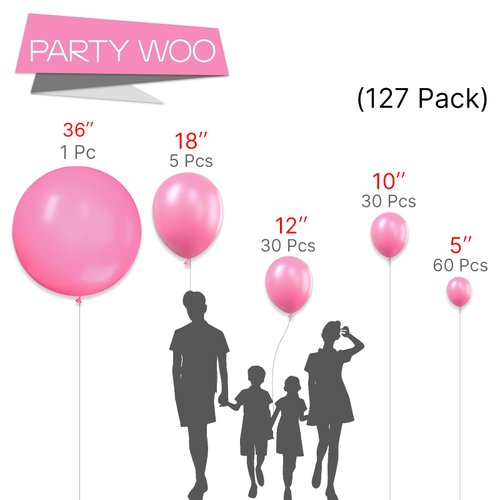 PartyWoo Magenta Pink Balloons, 127 pcs Hot Pink Balloons Different Sizes Pack of 36 Inch 18 Inch 12 Inch 10 Inch 5 Inch Persian Pink Balloons for Balloon Garland Arch as Party Decorations, Pink-Y11