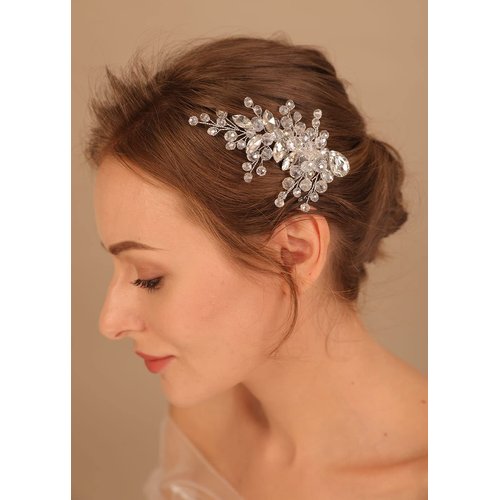Denifery Blue Crystal Bride Wedding Hair Comb Silver Crystal Hair Comb Clip Bridal Hair Accessories Rhinestone Hair Clip for Women and Girls (White)