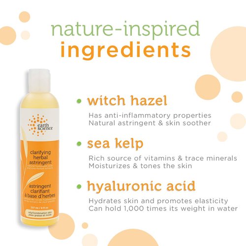 EARTH SCIENCE - Clarifying Herbal Facial Astringent Skin Care with Witch Hazel, 8 Fl Oz (Pack of 3)