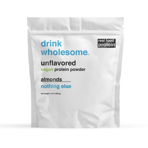 drink wholesome Vegan Unflavored Almond Protein Powder | for Sensitive Stomachs | Gut Friendly | No Artificial Sweeteners | No Sucralose | No Stevia | Low Sodium | Safe for Kids & Seniors