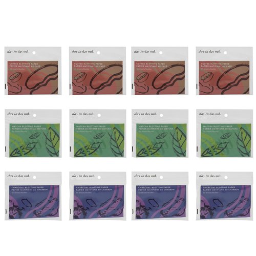 Day In Day Out Facial Blotting Paper Multipacks for Oil Control | Charcoal, Matcha, & Coffee Scented | 12 Packs of 50 Sheets (600)