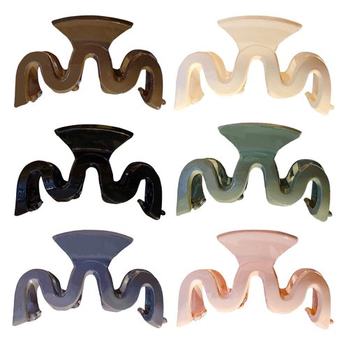 Yexnum 6pcs Wavy Claw Clip Barrettes, Acrylic Hair Claw Clips, Simple and Classic Ladies Hair Accessories for Straight Hair, Curly Hair, Thick Hair and Thin Hair (Wavy-A)
