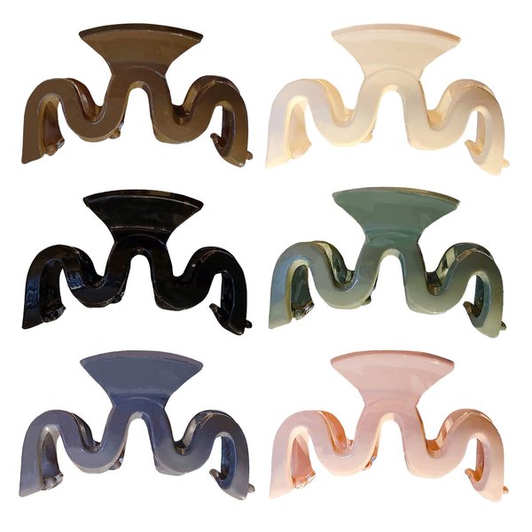 Yexnum 6pcs Wavy Claw Clip Barrettes, Acrylic Hair Claw Clips, Simple and Classic Ladies Hair Accessories for Straight Hair, Curly Hair, Thick Hair and Thin Hair (Wavy-A)