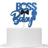 Baby Boy Cake Topper for Boy Birthday, Gender Reveal Welcome Baby Boy Cake Decoration, Baby Shower Birthday Party Supplies Boss Boy - Blue Black Glitter