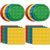 DURYGEN 80PCS Building Blocks Themed Birthday Party Decorations Building Bricks Tableware Party Paper Plates Napkins Building Block Dinnerware Set for Boys, Kid’s Birthday Party Decorations Serve 20