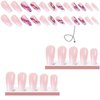Coffin Press on Nails Medium Fake Nails with Purple Marble Designs Acrylic Nails Press ons Glossy Glue on Nails Pink Translucent False Nails Artificial Stick on Nails for Women 24Pcs