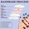Press on Nails Medium Square,Glitter Shimmy Blue False Nail Tips Kits with Mini Nail File, Supremely Fit & Natural Fake Nail with Nail Glue in 12Sizes -24PCS Nail Kit