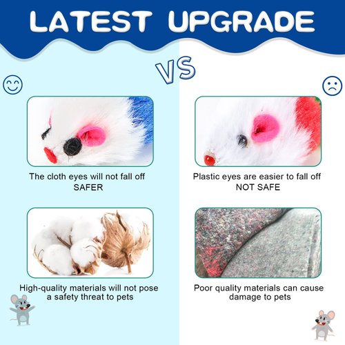 FYNIGO Cat Mouse Toys,17 PCS Cat Toy Mice Rattle Set,Interactive Cat Toy for Indoor Cats and Kittens,Assorted Color Catnip Toys with Feather Tail