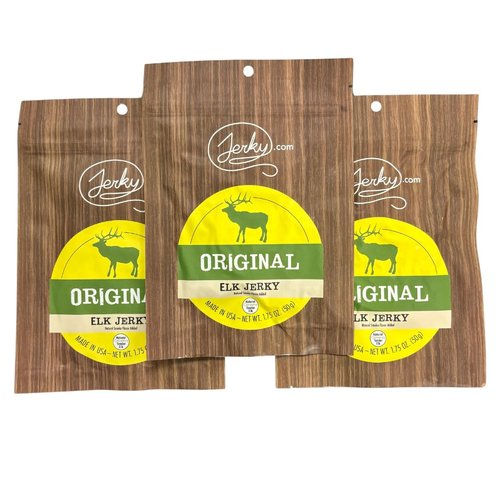 Jerky.com Original Elk Jerky 3-Pack - High-Protein, Low-Fat, Exotic Snack - Gluten-Free, All-Natural Ingredients - Perfect for Hiking, Camping, and On-the-Go 1.75oz (Pack of 3)
