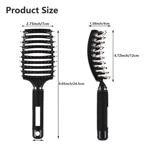 MOODKEY Hair Brush, 2 Pack Boar Bristle, Vented, Curved, Fast Blow Drying, Detangling, Shine & Smooth, All Hair Types, Unisex, Pink & Black