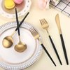 Matte Gold Silverware Set With Black Handle, LAZAHOME Stainless Steel Flatware Cutlery Set Service for 4, 20-Piece Kitchen Utensil Set Include Spoons And Forks Set, Dishwasher Safe.