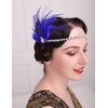 Aimimier Bridal 1920s Flapper Feather Headband Royal Blue Feather Hair Clip with Crystal Head Chain Roaring 20s Headpiece Accessories for Women and Girls