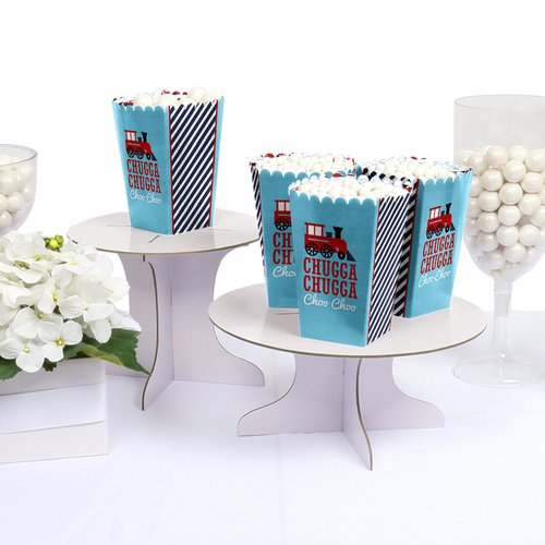 Railroad Party Crossing - Steam Train Birthday Party or Baby Shower Favor Popcorn Treat Boxes - Set of 12