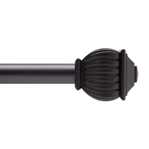 Kenney KN71708 Beckett Soft Square End Standard Decorative Window Curtain Rod, 28-48" Adjustable Length, Black Finish, 5/8" Diameter Steel Tube, 1-Pack