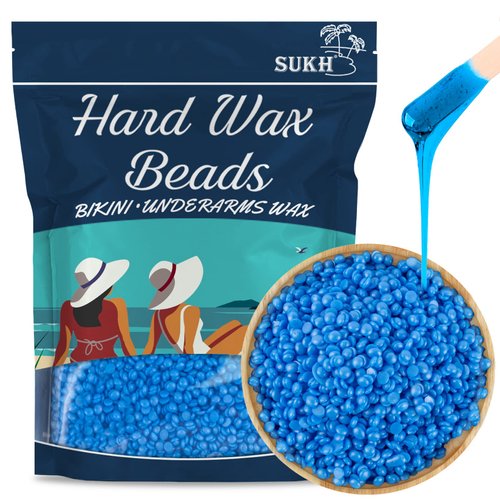 Sukh 430g Hard Wax Beads for Hair-Removal - Blue Hard Wax Beans Hot Wax Beads Hair Removal Wax Hard Wax Melts Brazilian Bikini Wax for Face, Body, Legs Underarms, Back and Chest