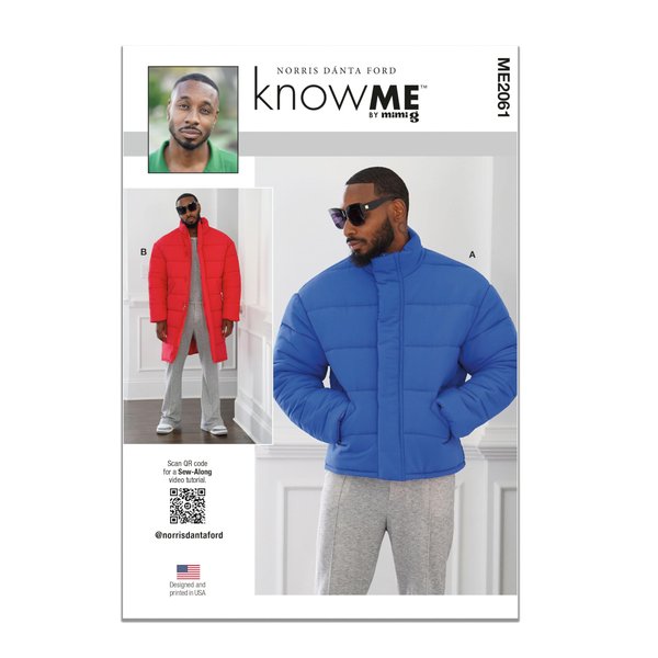 Know Me Men's Oversized Puffer Coat Sewing Pattern Packet, Sizes 44-46-48-50-52, Multicolor