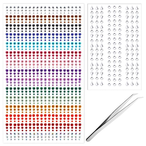 1053 Pcs 3/4/5/6 mm Self Adhesive Face Gems Rhinestones, Self Adhesive Rhinestones, Stick on Body Crystal Jewels, Face Jewels Diamonds Sticky Gems, Rainbow Rhinestones for Makeup Hair Crafts