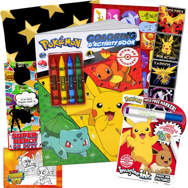 Bendon Pokemon Art Craft Kit - Includes Coloring Book, Stickers, Imagine Ink, Thank You Card, Door Hanger, Gift Bag