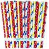 Outside the Box Papers Circus Theme Polka Dot and Stripe Paper Straws 7.75 Inches 75 Pack Red, Blue, Yellow, White