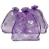 Ankirol 100pcs Sheer Organza Favor Bags Purple Butterfly Print For Wedding Gift Bags Samples Display Drawstring Pouches (5x7)