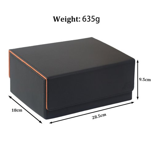 AEGIS GUARDIAN Commander Deck Box Hold 600+ Sleeved Cards, Card Deck Box with 2 Dice Tray Fit for TCG MTG CCG, Holds up to 4 Card Storage Boxes, PU Leather Strong Magnet, Black and Orange
