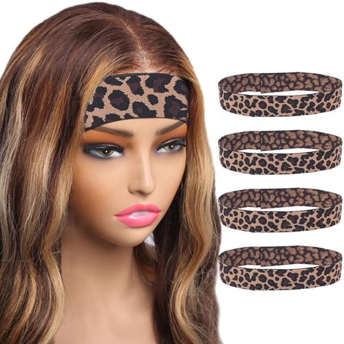 SUPERLOOK 4PCS Lace Melting Bands, Elastic Bands for Wig Edges, Wig Holding Wrap for Edges, Leopard Print (4pcs/pack-jd) (JD325)