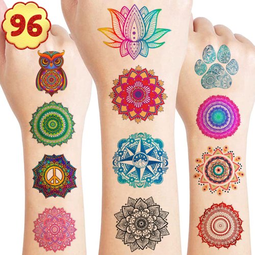 Happy Diwali Temporary Tattoos 81 PCS Indian Festival of Lights Party Themed Stickers for Kids Birthday Party Supplies, Decorations, Favors, and Prizes (Mandala)