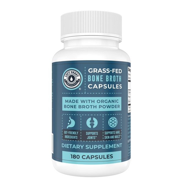 Grass-Fed Bone Broth Capsules with Collagen from Organic Bone Broth Powder. 180 Caps. Collagen Supplement from Organic Bone Broth Powder. Supports Nails, Hair, Joints and Digestive Health*.