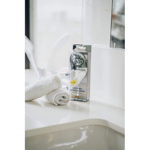 RICH Hair Care Silver Glamour Satin Touch Detangling Brush- Dry and Wet Hair Brush Detangler for All Hair Types - Keeps Hair Smooth, Anti-static, Reduces Frizz for Men, Women and Kids