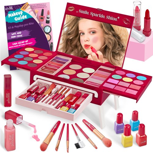 Kids Makeup Kit for Girls - Non-Toxic Real Washable Make Up Set for Little Girls - Pretend Play Toy Birthday Gift Idea for Girls Ages 3, 4, 5, 6, 7, 8, 9, 10 Year Old