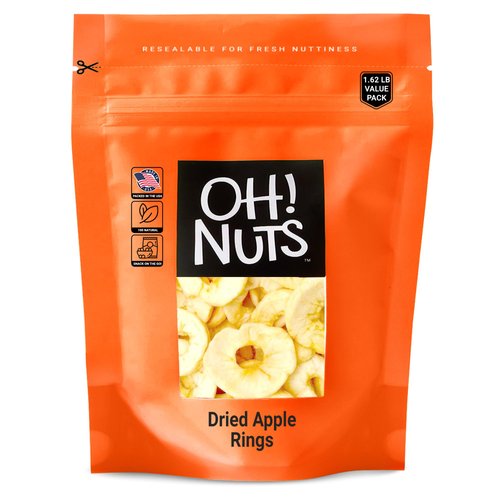 Oh! Nuts - Dried Apple - 26oz Bulk | Fresh Dehydrated Apple Fruit Bites for Baking & Snacking | Low Cholesterol, High Fibers, Rich in Vitamin A & C (Dried Apple Rings)