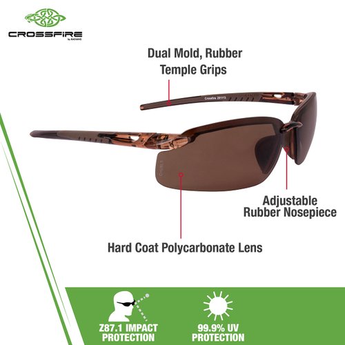 Crossfire Eyewear 291113 Es5 Polarized Safety Glasses with High Definition Brown Polarized Lens and Crystal Brown Frame