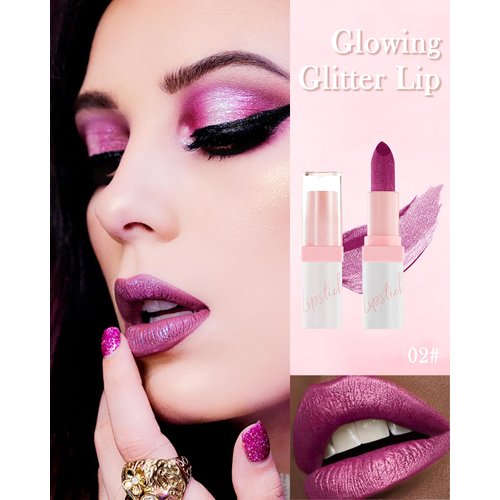 Diamond Glitter Matte Lipstick,Longlasting Waterproof Pink Metallic Shimmer Lip Gloss Lipgloss,Sparkling High Pigment Non-Stick Cup Lip stain,Full-Coverage Tinted Lip Balm,Makeup Gift for Women-02