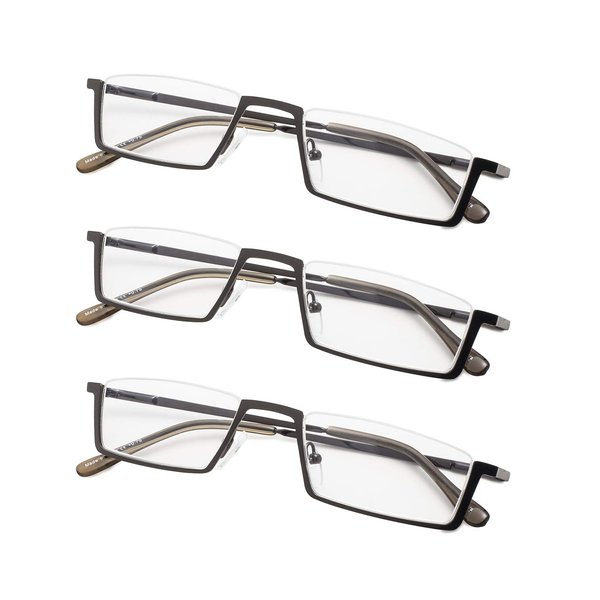 Gr8Sight 3-Pack Half-Rim Reading Glasses with Spring Hinges Gunmetal +1.0