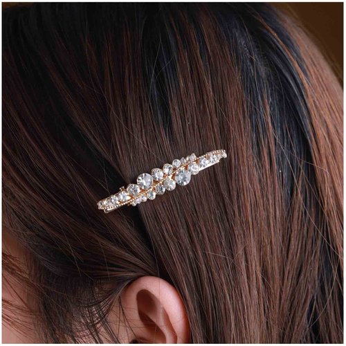Yheakne Vintage Rhinestone Hair Clip Pin Gold Barrette Headpiece with CZ Crystals, Decorative Metal Hair Accessory for Women and Girls