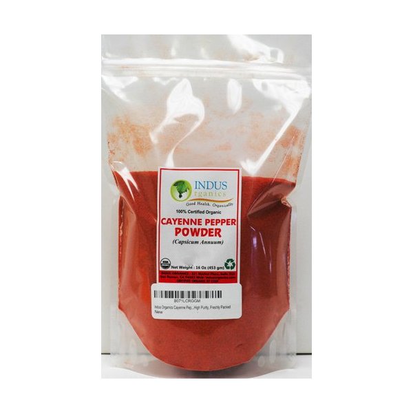 Indus Organics Cayenne Pepper Powder (40,000 SHU), 1 Lb Bag, Steam Sterilized, Premium Grade, High Purity, Freshly Packed