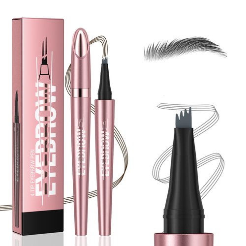 Eyebrow Pen (Grey), 3D Waterproof Microblading Eyebrow Pencil, 4 Tipped Precise Brow Pen, Fine Stroke Natural Contouring Pen, Gifts for Women Mom Sisters Friend Coworker