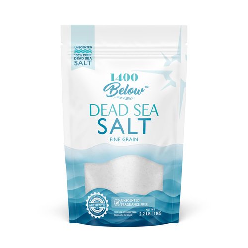 1400 Below 2.2 Lbs Dead Sea Salt, Fine Grain - Foot and Spa Bath Soak, Exfoliating Body Scrub, 100% Pure and Mineral-Rich, Relieves Sore Muscles and Soothes Joints