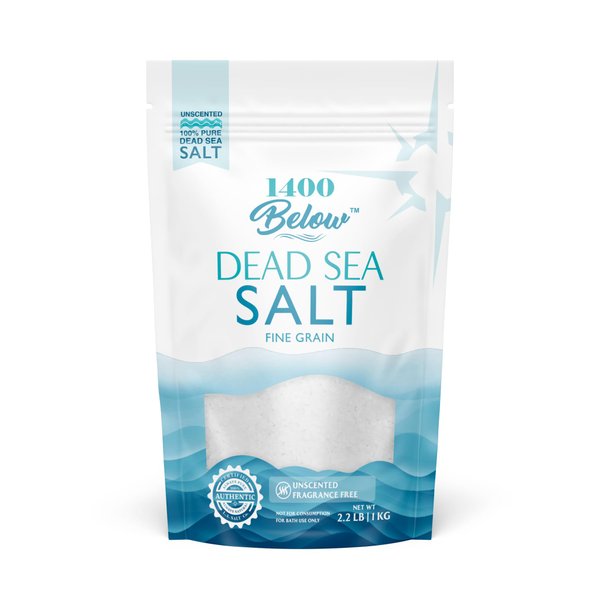 1400 Below 2.2 Lbs Dead Sea Salt, Fine Grain - Foot and Spa Bath Soak, Exfoliating Body Scrub, 100% Pure and Mineral-Rich, Relieves Sore Muscles and Soothes Joints