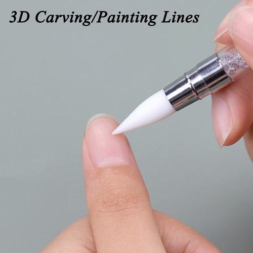 AKOAK 2 Pcs Nail Art Engraving Pen Double-headed Silicone Pen 3D Engraving Drawing Point Rhinestone UV Gel Nail Tool