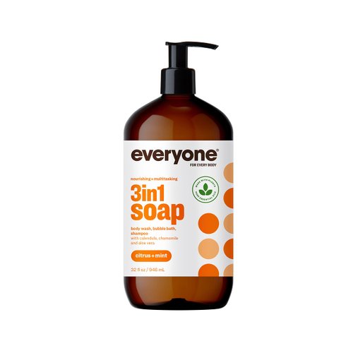 Everyone 3-in-1 Soap, Body Wash, Bubble Bath, Shampoo, 32 Ounce (Pack of 1), Citrus and Mint, Coconut Cleanser with Organic Plant Extracts and Pure Essential Oils